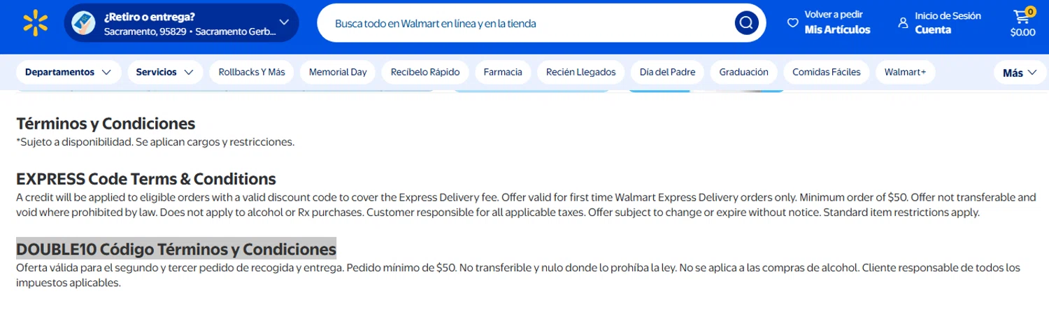 Walmart Plus promo code screenshot showing code DOUBLE10 applied at Walmart Plus checkout page. Uploaded by SimplyCodes community member PaulSkenes on May 23, 2026