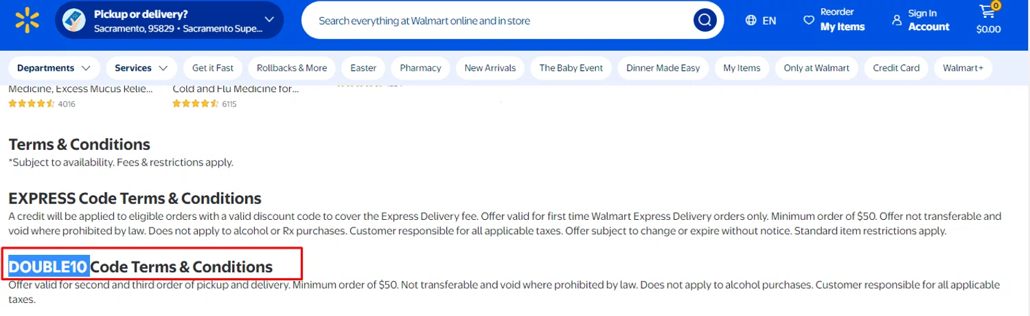Walmart Plus promo code screenshot showing code DOUBLE10 applied at Walmart Plus checkout page. Uploaded by SimplyCodes community member RonaldAcunaJr on Feb 23, 2026