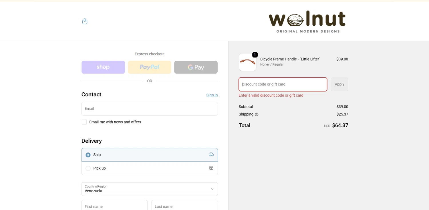 Walnut Studiolo promo code screenshot showing code BFCM-2025 applied at Walnut Studiolo checkout page. Uploaded by SimplyCodes community member Alydrop on Dec 5, 2025