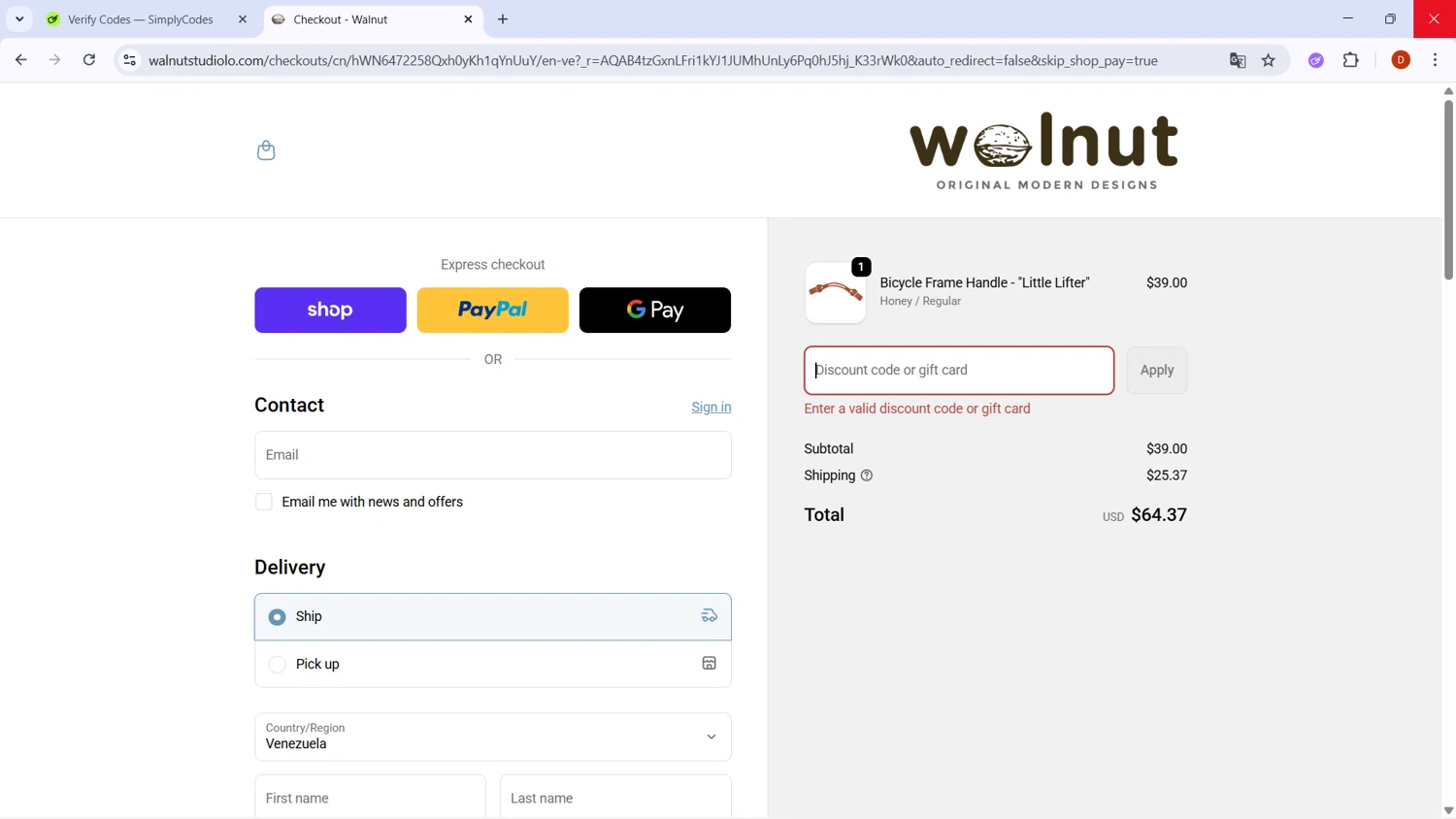 Walnut Studiolo promo code screenshot showing code BFCM-2025 applied at Walnut Studiolo checkout page. Uploaded by SimplyCodes community member RoyalSaver3150 on Dec 5, 2025