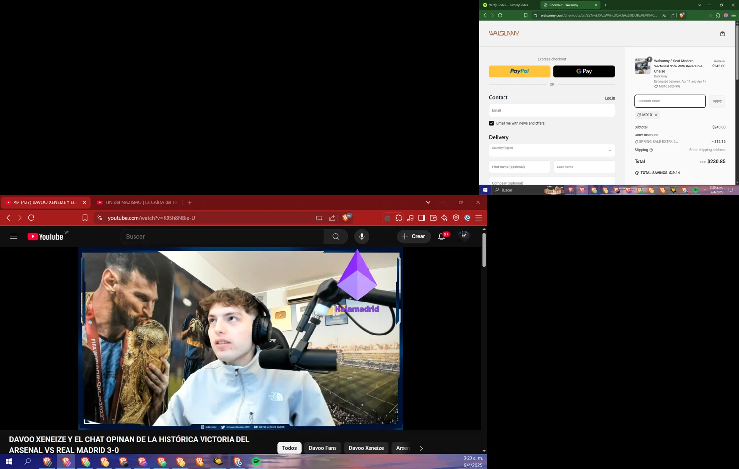 Walsunny discount code screenshot showing code MD10 applied at Walsunny checkout page. Uploaded by SimplyCodes community member PromoScout583 on Apr 9, 2025