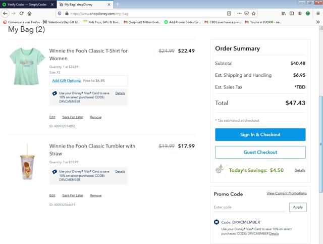 Walt Disney World checkout page showing Walt Disney World promo code box | Screenshot taken by SimplyCodes community member on May 20, 2021