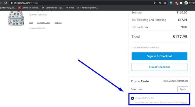 Walt Disney World checkout page showing Walt Disney World promo code box | Screenshot taken by SimplyCodes community member on May 11, 2021