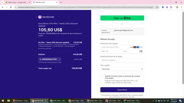 Walter AI checkout page showing Walter AI promo code box | Screenshot taken by SimplyCodes community member on Aug 23, 2025