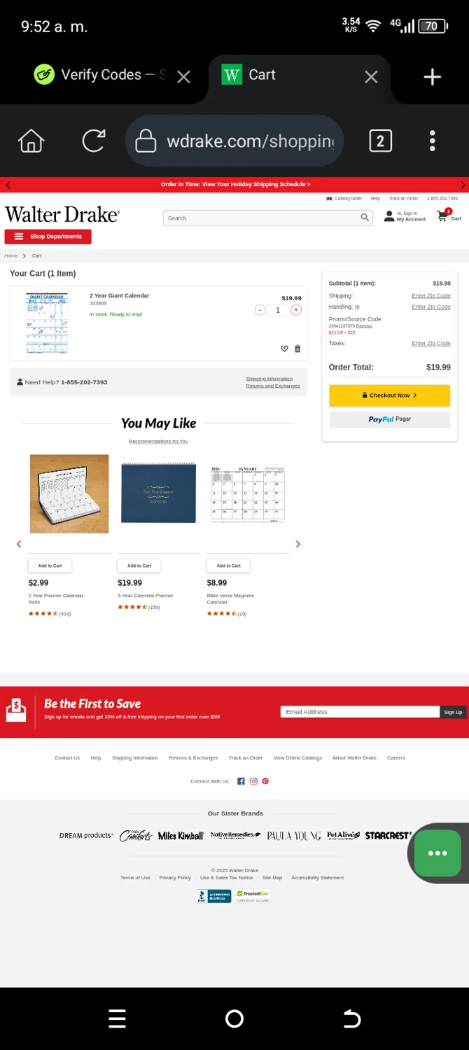 Walter Drake coupon code screenshot showing code 20641107875 applied at Walter Drake checkout page. Uploaded by SimplyCodes community member Carolisea on Dec 15, 2025