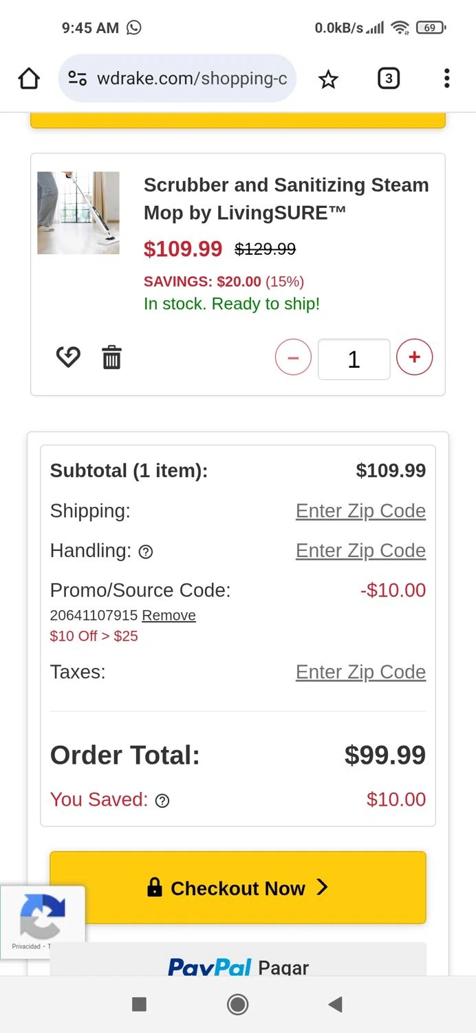 Walter Drake coupon code screenshot showing code 20641107915 applied at Walter Drake checkout page. Uploaded by SimplyCodes community member Piolin on Dec 27, 2025