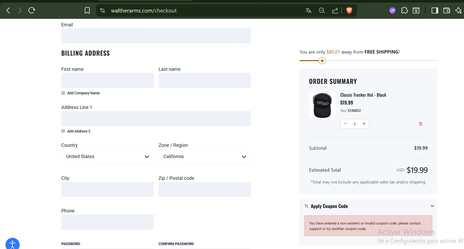 Walther Arms discount code screenshot showing code WELCOME applied at Walther Arms checkout page. Uploaded by SimplyCodes community member SwiftLynx6587 on Nov 18, 2025