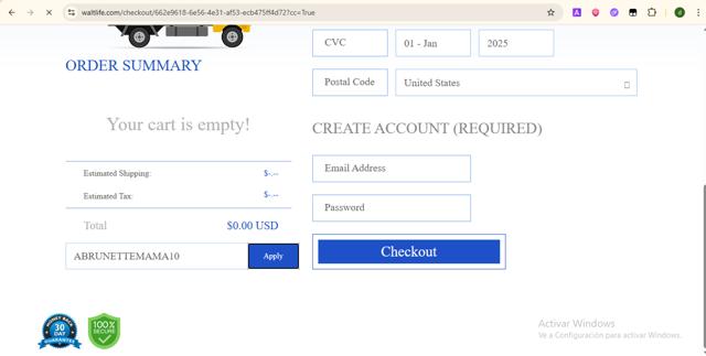 Walt Life Addiction Subscription checkout page showing Walt Life Addiction Subscription promo code box | Screenshot taken by SimplyCodes community member on Jul 9, 2025