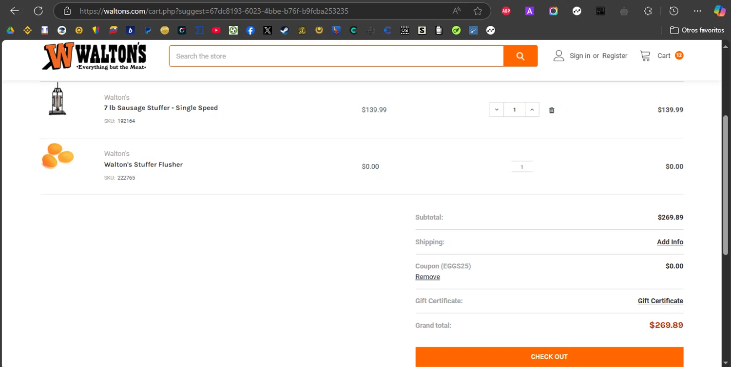 Walton's checkout page showing Walton's coupon code box | Screenshot taken by SimplyCodes community member on Apr 14, 2025