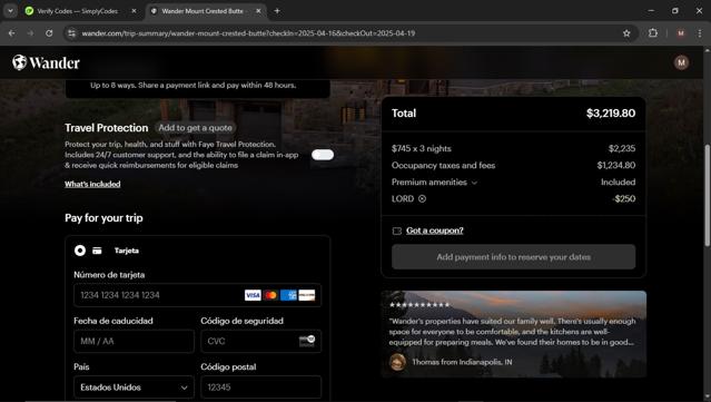 Wander checkout page showing Wander discount code box | Screenshot taken by SimplyCodes community member on Mar 15, 2025