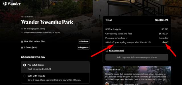 Wander checkout page showing Wander discount code box | Screenshot taken by SimplyCodes community member on Mar 11, 2025
