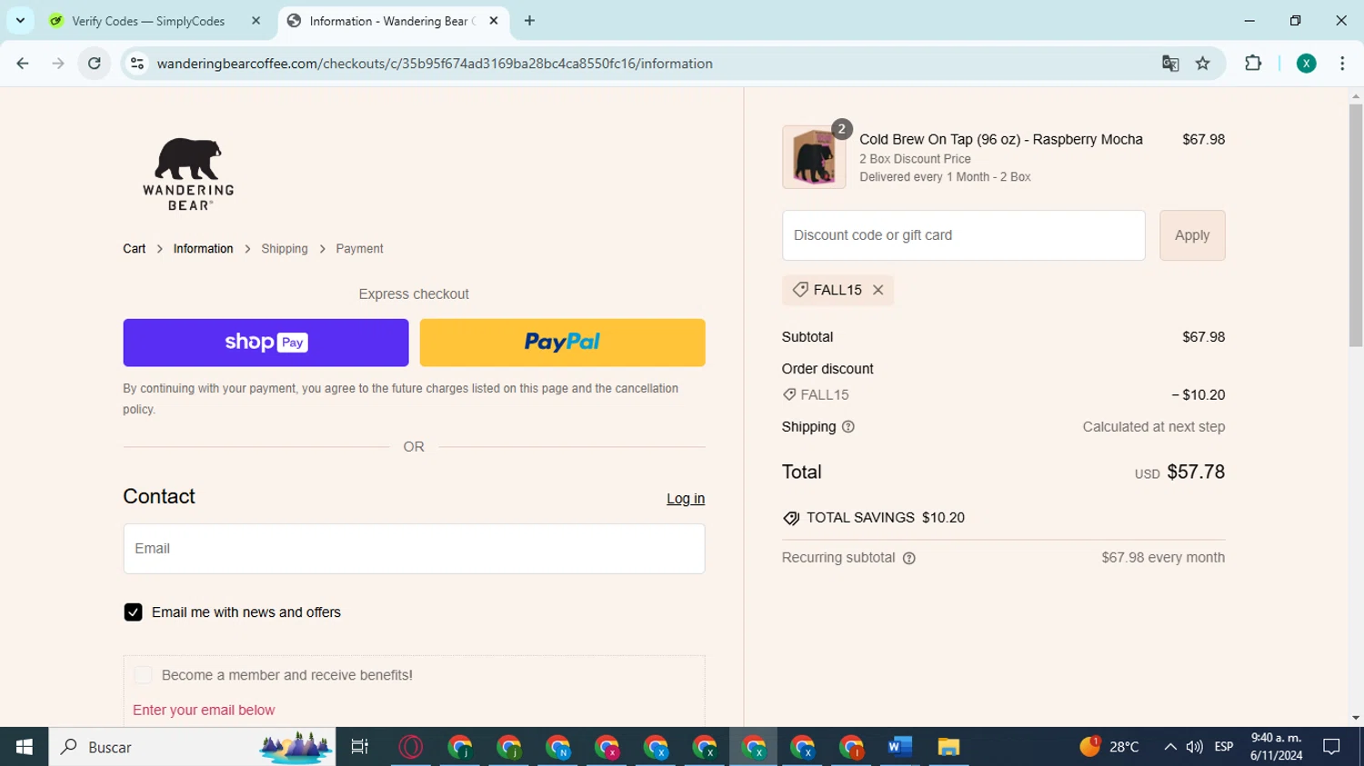 how to use Wandering Bear coupons