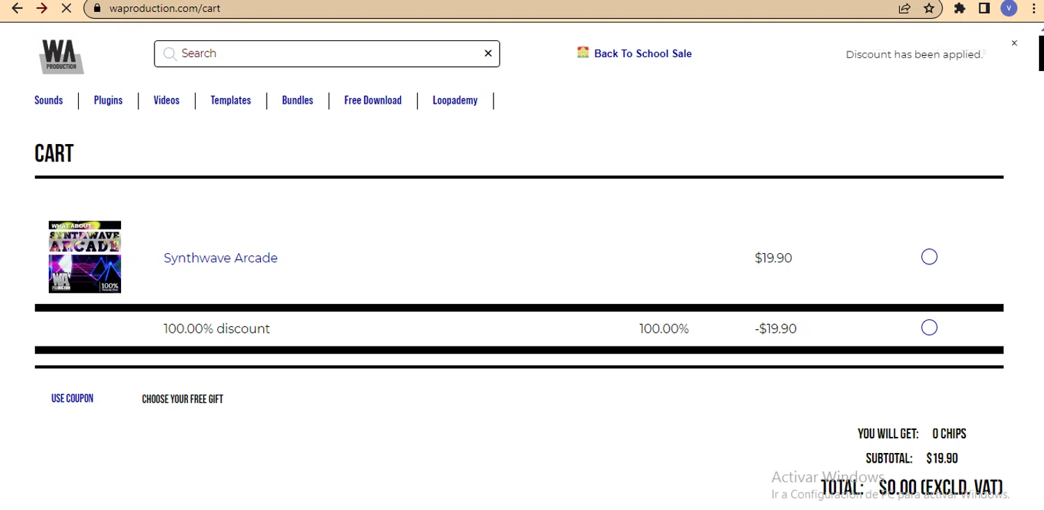 W. A. Production checkout page showing W. A. Production promo code box | Screenshot taken by SimplyCodes community member on Oct 4, 2025