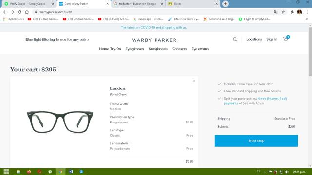 Warby Parker checkout page showing Warby Parker promo code box | Screenshot taken by SimplyCodes community member on Aug 27, 2020