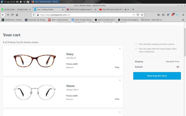 Warby Parker checkout page showing Warby Parker promo code box | Screenshot taken by SimplyCodes community member on Aug 7, 2020