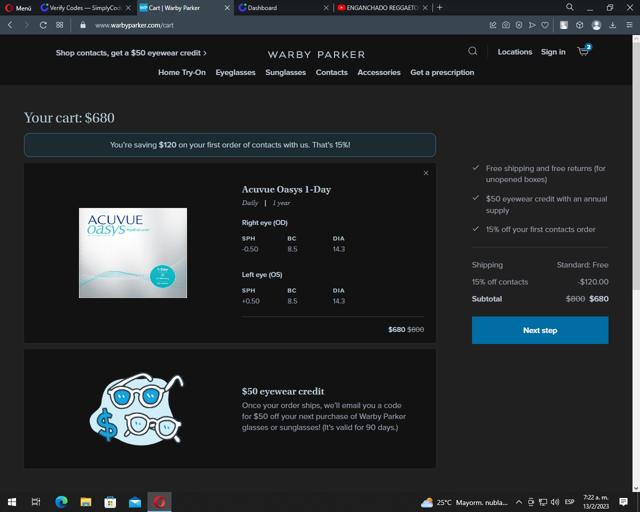 Warby Parker checkout page showing Warby Parker promo code box | Screenshot taken by SimplyCodes community member on Feb 13, 2023