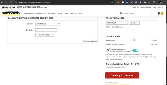 Warehouse Skateboards checkout page showing Warehouse Skateboards promo code box | Screenshot taken by SimplyCodes community member on Jun 28, 2025