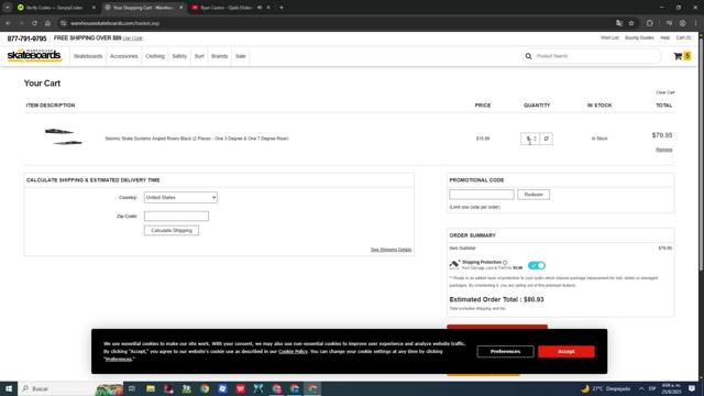 Warehouse Skateboards checkout page showing Warehouse Skateboards promo code box | Screenshot taken by SimplyCodes community member on Aug 25, 2025