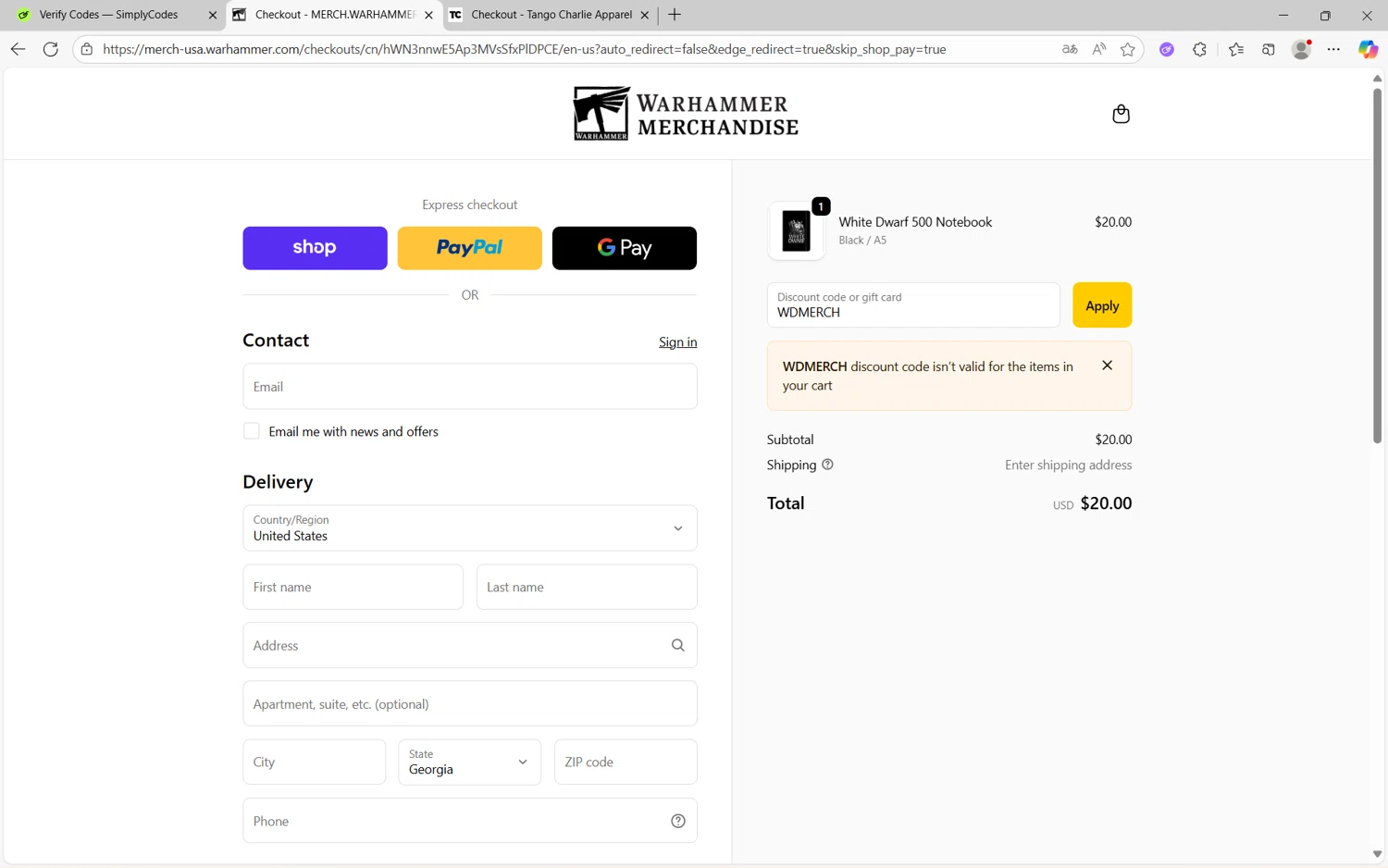 Warhammer checkout page showing Warhammer promo code box | Screenshot taken by SimplyCodes community member on Oct 6, 2025