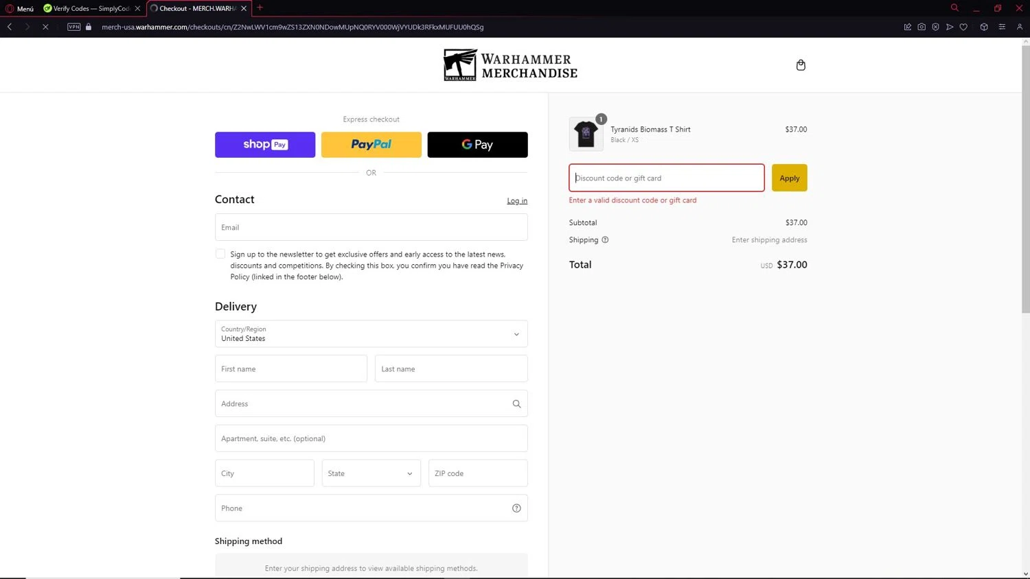 Warhammer promo code screenshot showing code NEWYEAR applied at Warhammer checkout page. Uploaded by SimplyCodes community member NobleCollector3799 on Feb 18, 2025