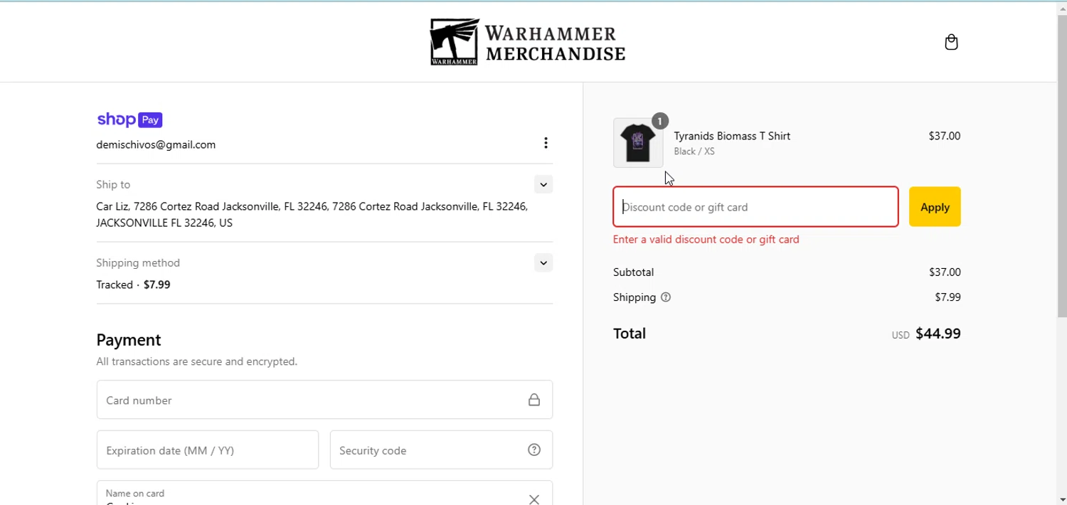 Warhammer promo code screenshot showing code NEWYEAR applied at Warhammer checkout page. Uploaded by SimplyCodes community member RewardMonarch5847 on Feb 18, 2025