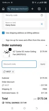 WICF coupon verification screenshot