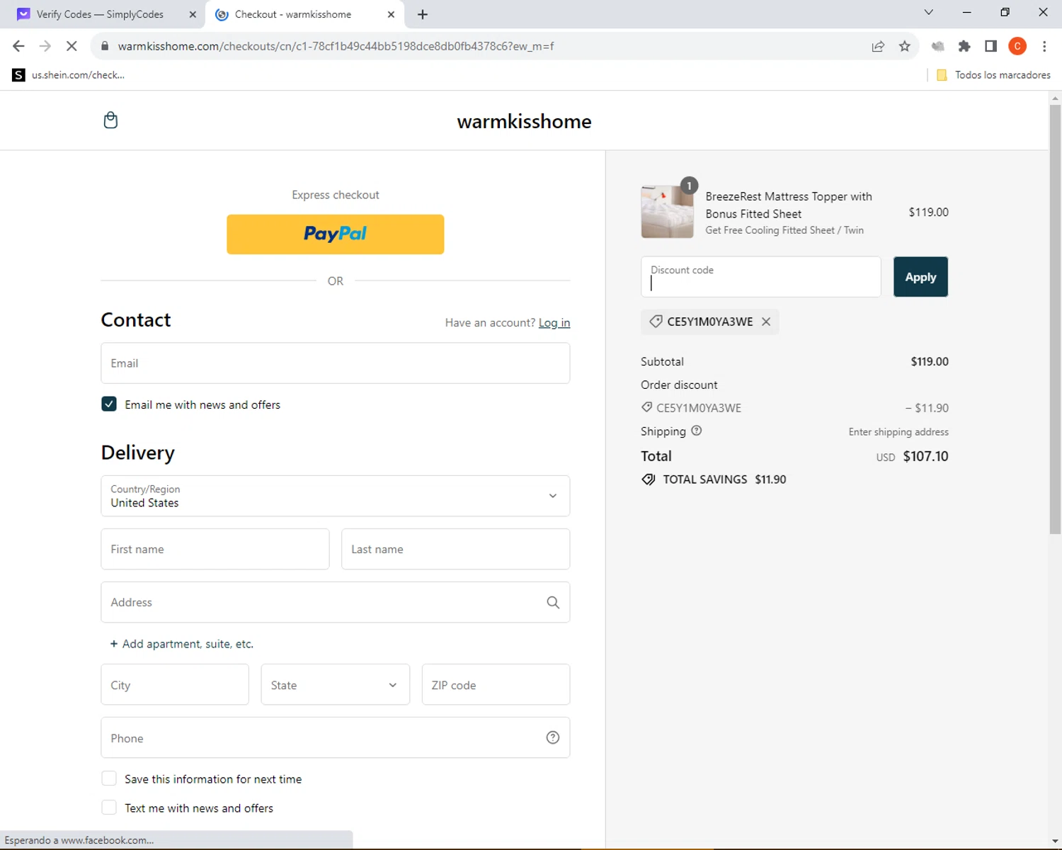 where to use Warmkiss promo code box