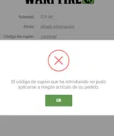Warpfire Minis coupon verification screenshot