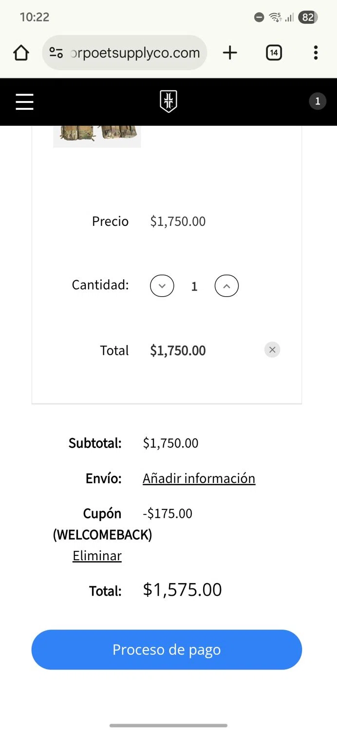 Warrior Poet Supply Co coupon code screenshot showing code WELCOMEBACK applied at Warrior Poet Supply Co checkout page. Uploaded by SimplyCodes community member gerardlaya on Jul 23, 2025