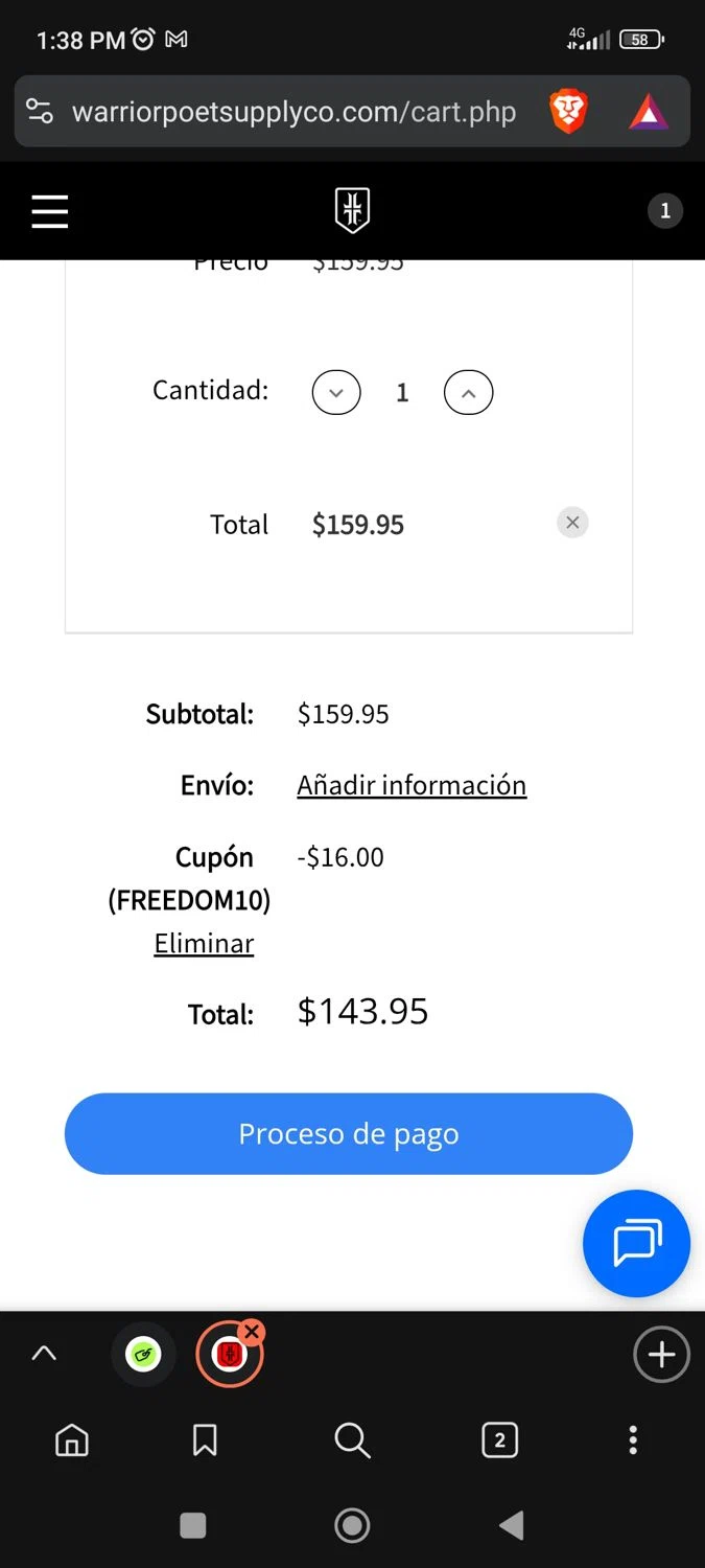 Warrior Poet Supply Co coupon code screenshot showing code FREEDOM10 applied at Warrior Poet Supply Co checkout page. Uploaded by SimplyCodes community member BargainPioneer8286 on Nov 2, 2025
