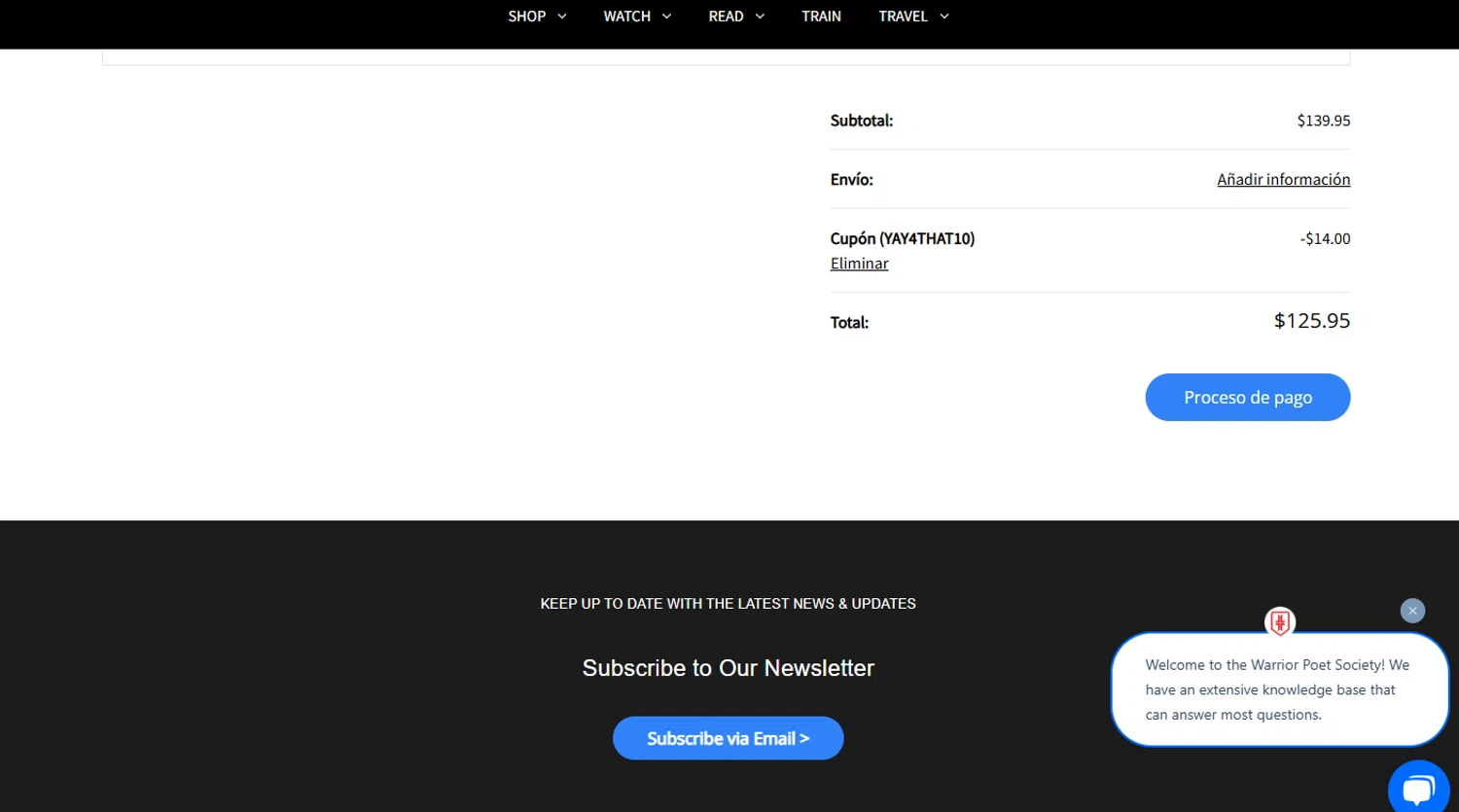 Warrior Poet Supply Co coupon code screenshot showing code YAY4THAT10 applied at Warrior Poet Supply Co checkout page. Uploaded by SimplyCodes community member Marboroooooooooooo on Aug 7, 2025
