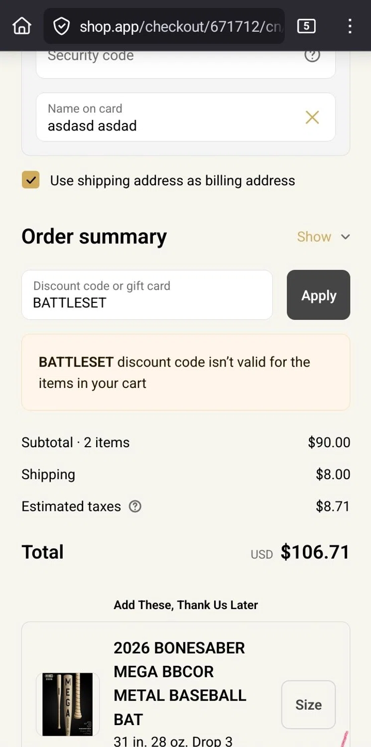 Warstic discount code screenshot showing code BATTLESET applied at Warstic checkout page. Uploaded by SimplyCodes community member Sukuna_ on Jul 6, 2025
