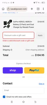 Wasabi Power coupon verification screenshot