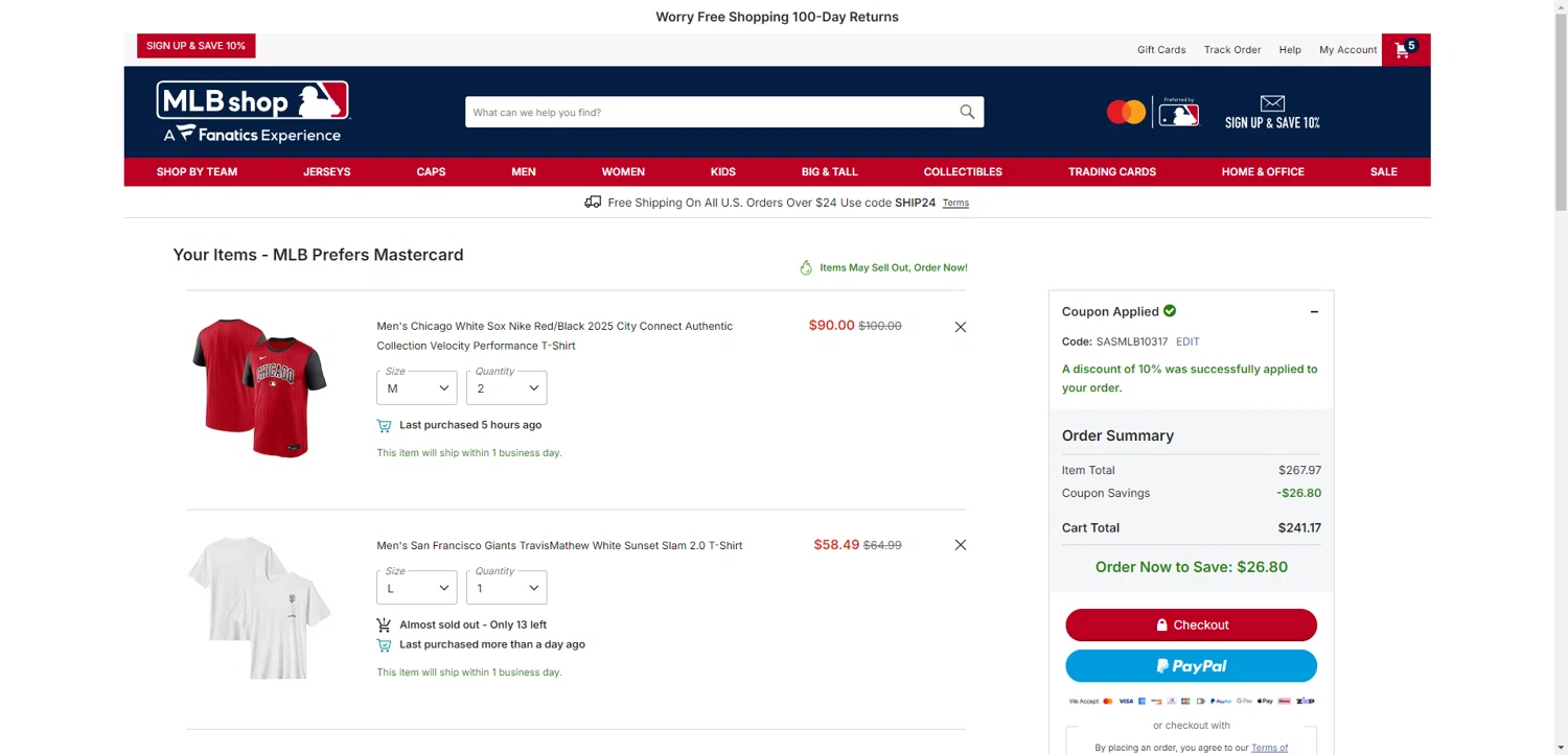 Washington Nationals promo code screenshot showing code SASMLB10317 applied at Washington Nationals checkout page. Uploaded by SimplyCodes community member RewardTitan728 on Jun 22, 2025
