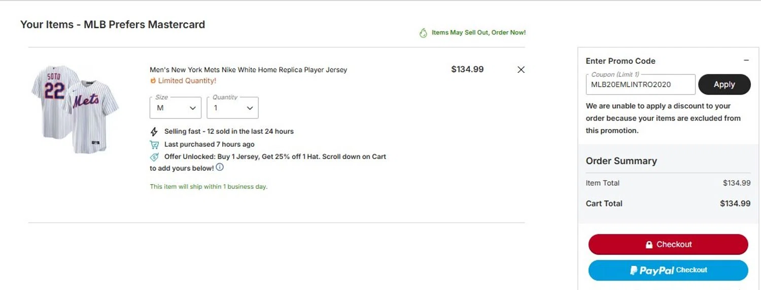 Washington Nationals promo code screenshot showing code MLB20EMLINTRO2020 applied at Washington Nationals checkout page. Uploaded by SimplyCodes community member FortunateScholar5901 on Aug 16, 2025