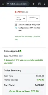 Washington Nationals coupon verification screenshot