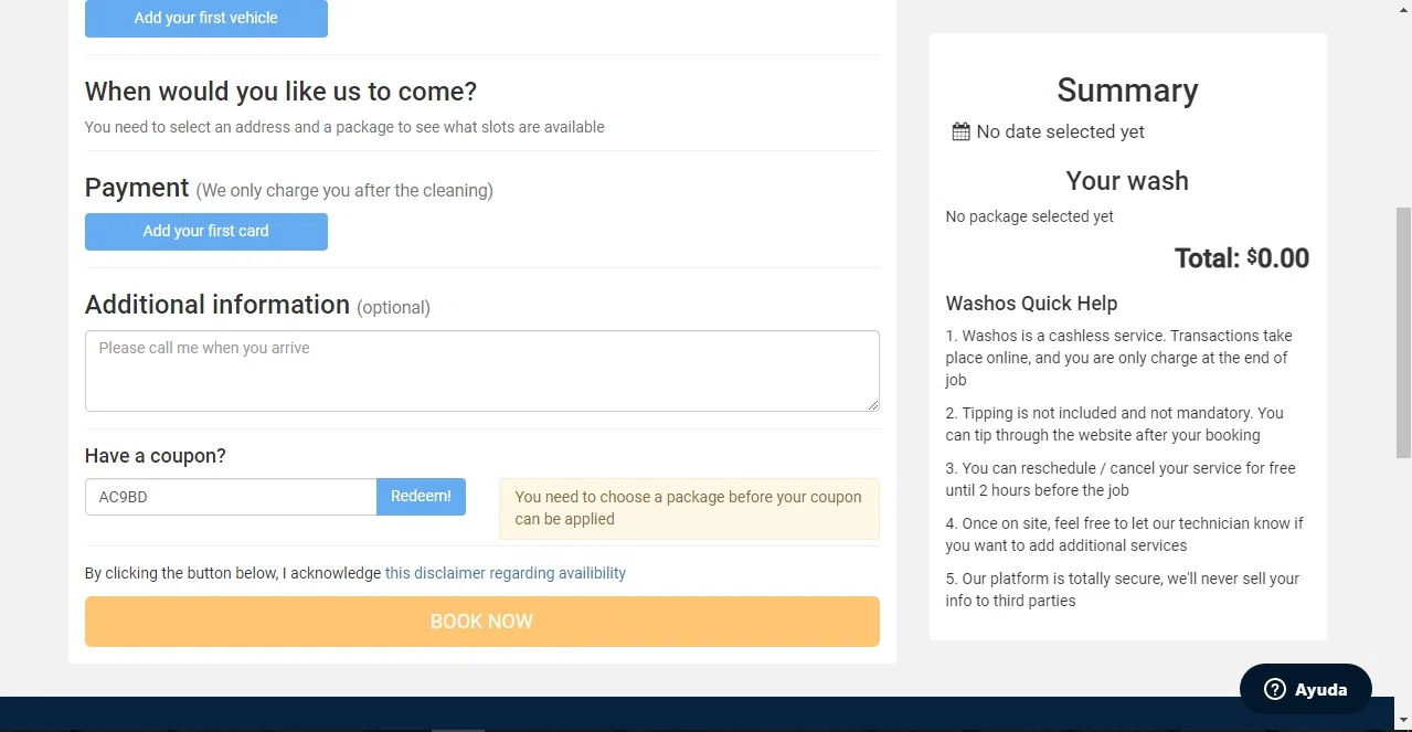 Washos checkout page showing Washos promo code box | Screenshot taken by SimplyCodes community member on Oct 7, 2021