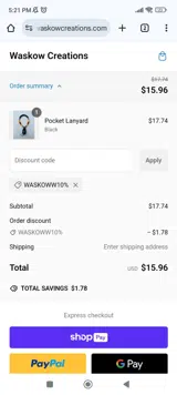 WASKOWW10% coupon verification screenshot