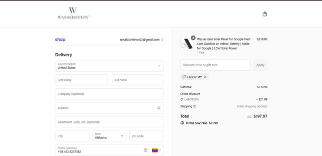 Wasserstein checkout page showing Wasserstein promo code box | Screenshot taken by SimplyCodes community member on Aug 29, 2025