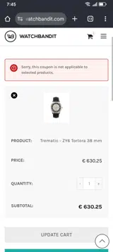 WatchBandit coupon verification screenshot