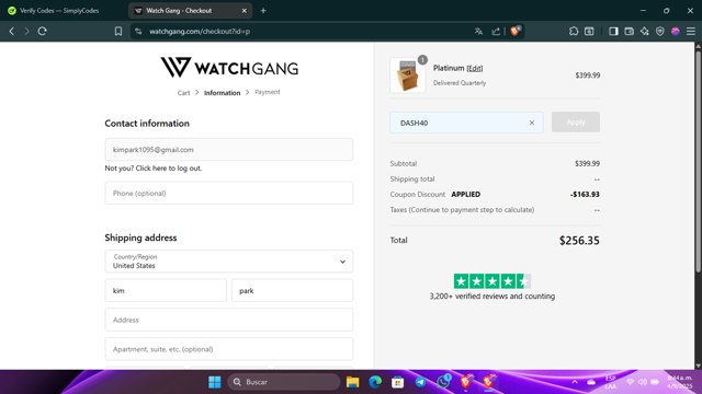 Watch Gang checkout page showing Watch Gang coupon code box | Screenshot taken by SimplyCodes community member on Sep 4, 2025