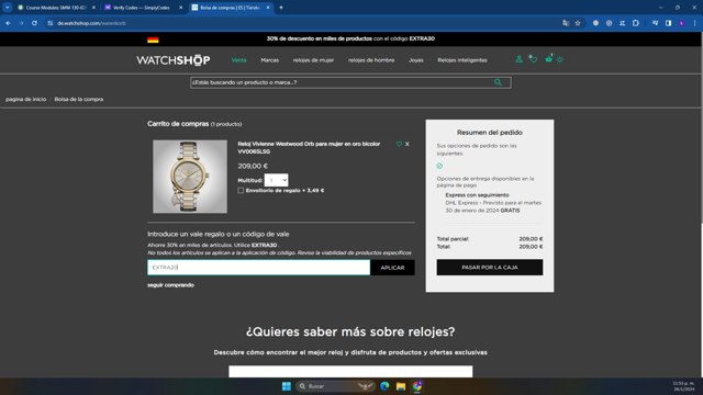 WatchShop checkout page showing WatchShop discount code box | Screenshot taken by SimplyCodes community member on Jan 27, 2024