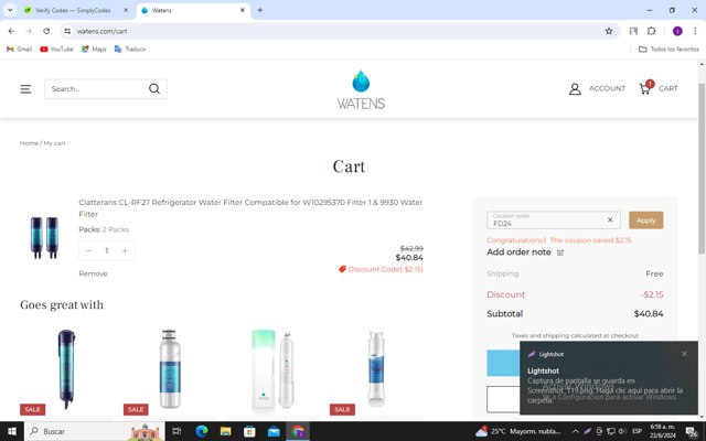 Watens checkout page showing Watens coupon code box | Screenshot taken by SimplyCodes community member on Jun 23, 2024