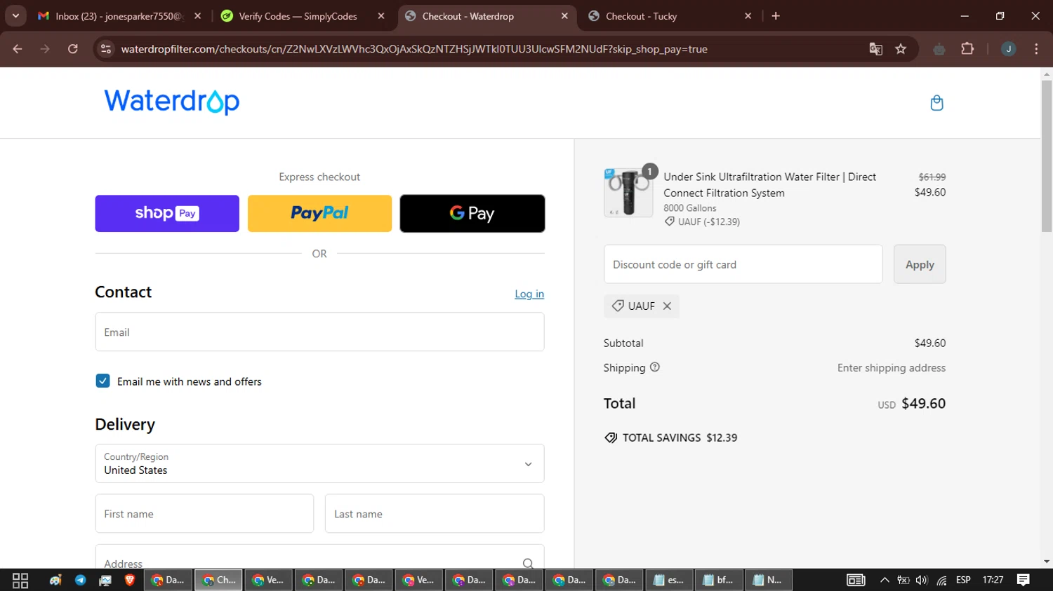 where to use Waterdrop promo code box