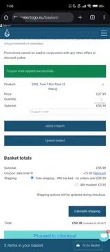 WELCOME10 coupon verification screenshot