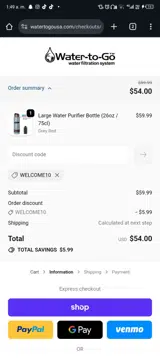 WELCOME10 coupon verification screenshot