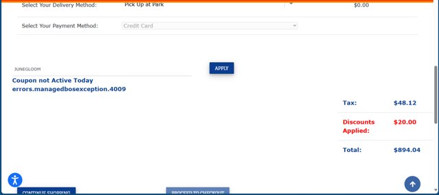 Water World checkout page showing Water World promo code box | Screenshot taken by SimplyCodes community member on Jun 30, 2024