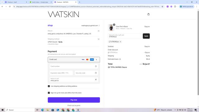WATSKIN checkout page showing WATSKIN promo code box | Screenshot taken by SimplyCodes community member on Sep 10, 2025