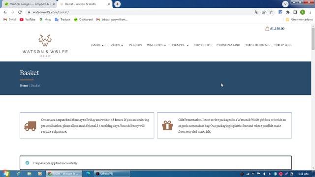Watson & Wolfe checkout page showing Watson & Wolfe promo code box | Screenshot taken by SimplyCodes community member on Jun 28, 2025