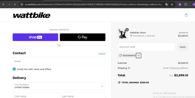 Wattbike checkout page showing Wattbike discount code box | Screenshot taken by SimplyCodes community member on Feb 8, 2025